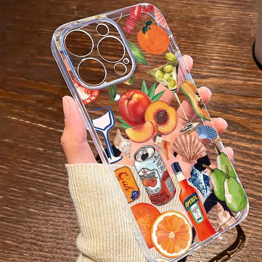 Funda Ultrafina a Prueba de Golpes y Resistente a las Manchas: Funda de Teléfono Transparente de TPU a Prueba de Golpes con Diseño de Bebida de Frutas, Ofrece Protección Completa y una Opción Elegante, Ideal para Regalar Funda de Teléfono Minimalista y Premium - 1 pieza - Ver 1