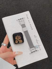 卡通设计不锈钢米兰尼斯表带，磁吸式表扣，适用于 38mm、40mm、41mm、42mm、44mm、45mm、46mm 和 49mm，兼容 Series 11、10、9、8、7、6、4、3、2、1、SE 和 Ultra，优雅时尚，银色星空款。 - 彩色 - 查看 8