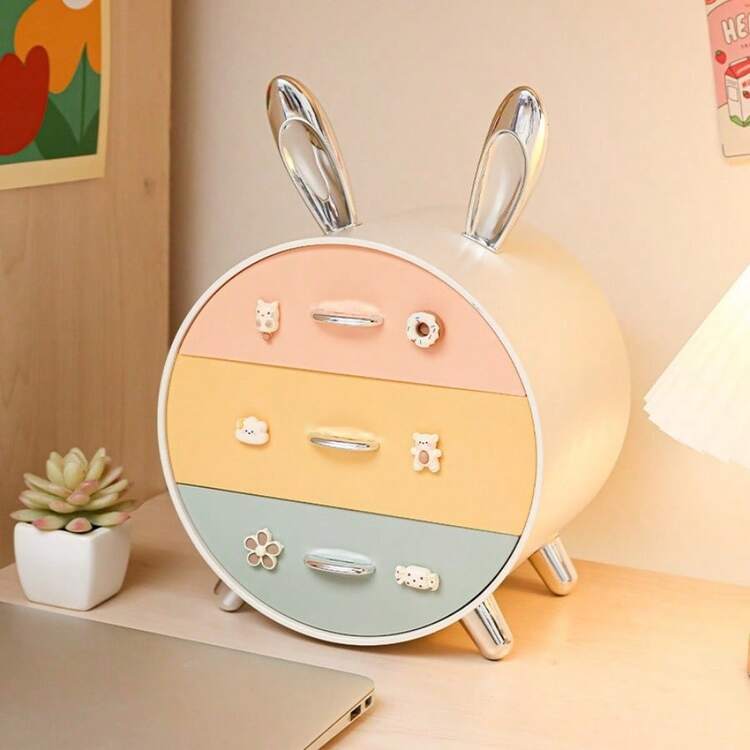 Multi-Layer Drawer Desk Organizer Box, Cute Rabbit Design, Student Dorm Makeup Storage , Makeup Room Decor - Multicolor - View 5