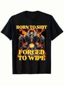 Nacido para ser obligado a limpiar camiseta divertida de meme de esqueleto - Negro - Ver 6
