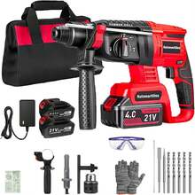 Rotomartillo Inalámbrico 21V SDS-Plus 2200W Pico 4 en 1 con 2 Baterías 4.0Ah y 14 Accesorios, Taladro Perforador Martillo Demoledor Cincelador Profesional(Rojo) - VERDE - Ver 7