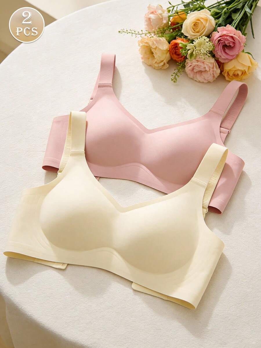 2pcs/Set Minimalist Comfortable Sports Bras For Women, Wireless, Solid Color - Multicolor - View 1