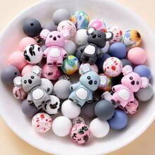 28件/套硅胶动物珠套装，包含站立考拉造型珠子、15毫米印花圆珠和玻璃水钻隔珠，是家庭聚会、DIY珠宝制作、钢笔、手链、项链等的最佳礼物。 - 彩色 - 查看 4