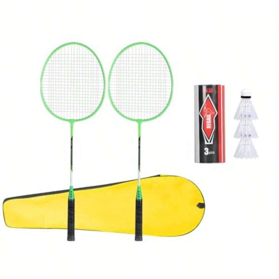 Linahealth Sports Juego de Bádminton de 2 Raquetas y 3 gallos para 2 Jugadores 2 Raquetas de bádmington y 3 gallitos para Adultos y niños para Juego al Aire Libre o en Espacio techado - Verde - Ver 1