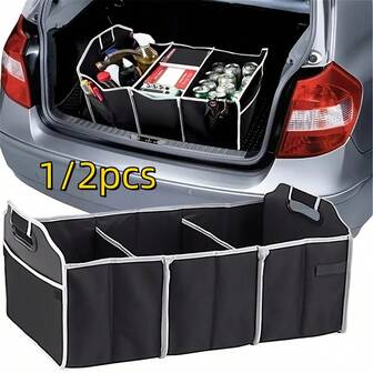 1/2pcs Foldable Car Trunk Organizer Bag, Waterproof Car Storage Bag, Portable Large Capacity Trunk Storage Bag With 3 Compartments, Universal Design, Suitable For SUVs, Sedans, And Trucks. Can Hold Vehicle Tools, First-Aid Kits, Maintenance Tools, Sports Equipment, Outdoor Supplies, Etc.
