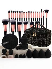 47 PIEZAS Juego de herramientas de maquillaje, que incluye: 1 bolsa de cosméticos y artículos de tocador con cremallera multifuncional impermeable + 25 piezas de juego de brochas de maquillaje + 4 esponjas de maquillaje + 4 mini esponjas de maquillaje + 4 polveras triangulares + 8 mini polveras de cojín de aire + 1 herramienta de limpieza de brochas de maquillaje, juego de brochas, juego de brochas de maquillaje, juego de maquillaje completo, juego de brochas de maquillaje, kit de maquillaje completo, juego de brochas, juego de brochas de maquillaje, juego de regalo de maquillaje, juego - Multicolor - Ver 11