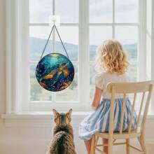 Sea Turtle Stained Glass Suncatcher, Ocean Blue Faux Stained Glass Window Hanging For Beach House, Coastal Decor Or Ocean Lover Gift, Xmas - 彩色 - 查看 2