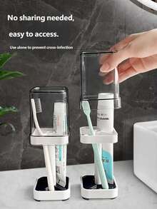 All-In-One Toothbrush Organizer With 3 Non-Slip Compartments - Holds Electric & Manual Brushes, Toothpaste & Essentials, Perfect Bathroom Countertop Declutter - 白色 - 查看 3