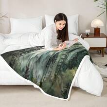 Erosebridal Dark Green Misty Forest Throw Mountain Foggy Woodland Blanket Rustic Pine Tree Blanket For Adults,Watercolor Nature Theme Decor For Bed Couch Queen 90"X90"Soft, Durable, And Endlessly Versatile,Your Go-To For Warmth That Feels Like A Hug, Anytime, Anywhere - Nhiều màu - Xem 5