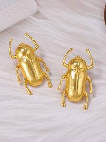 1 Pair Fashionable Versatile Personalized Alloy Beetle Insect Stud Earrings, Minimalist Retro Design Earrings For Women - Beetle Gold - View 3