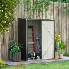 Outsunny 1.34 M² Garden Shed, Lockable Garden Cabinet With Sloping Roof, Made Of Galvanized Steel, 161.5 X 94.5 X 196 Cm, Black - Black - View 2