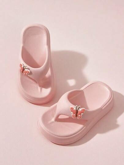 New Kids Girls EVA Butterfly Pattern Slippers, Simple Fashion Versatile Elegant Comfortable Thick Sole Soft Outdoor Walking Travel School Beach Sandals, Suitable For Spring Summer