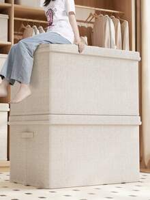 Foldable Clothes & Bedding Storage Box With Lid, Pants Organizer Box, Home & Dorm Closet Storage - Rice - View 10