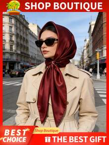 1 pieza Pañuelo de cabeza de satén - Accesorio de moda, Burdeos - Burdeos - Ver 4