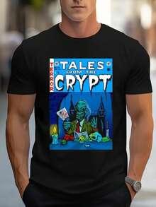 Camiseta gráfica oficial de Tales from Crypt Horror para hombres - Camiseta de horror gótico vintage con Crypt Keeper. Camiseta de algodón de corte holgado para Halloween. ; Ropa Casual (S-) - Ropa de Fan de Horror Espeluznante. Disfraces de Halloween. Ropa de Halloween. Diseño de cómic gótico. Tela transpirable. Top de Verano Ligero. Ropa Casual - Negro - Ver 1