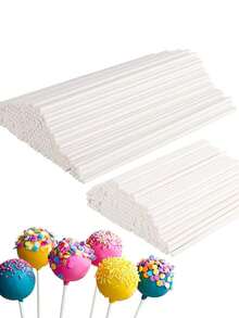 100PCS/ Package - Homemade Lollipop Stick, Disposable Paper Stick, Cake Lollipop Stick, Lollipop, Hard Candy, Candy, Chocolate Color And Family Kitchen Accessories, Chocolate Candy Stick, Baking DIY Cake Stick Paper Stick, White , With 7.6CM/10CM/ 15CM Three Lengths To Choose From - White - View 6