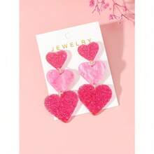 1pair Glitter Pink Heart Acrylic Earrings | Women's Valentine's Day Mother's Day Romantic Gift Jewelry - Nhiều màu - Xem 9