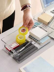 6pcs Stackable Transparent Storage Boxes, Large Capacity Desktop Organizer Boxes, Multi-Functional Storage Boxes For Storing Cosmetics, Stationery, Notes And Other Miscellaneous Items. Suitable For Home, School And Office. - Clear - View 7