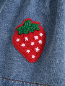 Baby Girls' Washed Denim Dress With Polka Dot Print And Strawberry Embroidery, Cute And Fashionable, Suitable For Baby's Vacation And Daily Wear, Spring/Summer - Blue - View 6