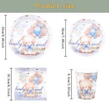 7/9 Inch Star Teddy Bear Disposable Tableware Set, Includes Paper Plates, Cups, Napkins, Suitable For Wedding, Engagement, Birthday Party, Wedding Reception - Multicolor - View 2