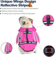 Chaleco salvavidas para perros, chaleco salvavidas para mascotas, traje de baño salvavidas para cachorros con asa para nadar, piscina, playa, navegación, para cachorros pequeños, medianos y grandes - rosa (rosa floral) - Ver 5