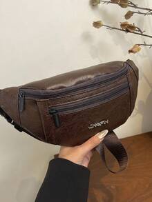 Women's PU Leather Casual Waist Bag, Shoulder Bag, Crossbody Bag, Fashion Chest Bag - Brown - View 6