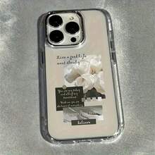 Compatible con iPhone 17, 16, 15, 14, 13, 12, 11 Pro Plus Max, así como con Galaxy, Honor, OPPO, Redmi, Moto, Vivo, Pura 70/70 Pro, Pixel 7, 8 y 9. Funda transparente con diseño de etiqueta de rosa blanca, marco de lente y botones galvanizados. Ideal como regalo de cumpleaños, para tu pareja o para ti mismo. - transparente - Ver 1
