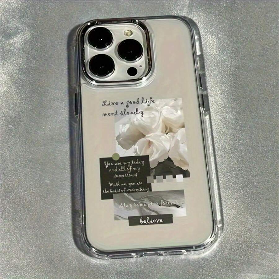 Compatible con iPhone 17, 16, 15, 14, 13, 12, 11 Pro Plus Max, así como con Galaxy, Honor, OPPO, Redmi, Moto, Vivo, Pura 70/70 Pro, Pixel 7, 8 y 9. Funda transparente con diseño de etiqueta de rosa blanca, marco de lente y botones galvanizados. Ideal como regalo de cumpleaños, para tu pareja o para ti mismo. - transparente - Ver 1