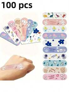 50/100 片超透气可爱卡通绷带 - 适合所有年龄段的可爱伤口保护 - 有趣的各种设计多种图案和包装颜色随机发送急救包