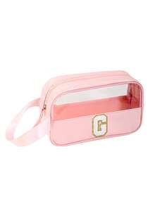 1PC Transparent PVC Toiletry Bag For Makeup Tools Letters Makeup Bag Water-Proof Portable Chenille Letter Zipper Make Up Organizer Minimalist Initial Letter Patch Travel Toiletry Bag For Women For Bathroom Monogram Wash Bag (Letter A~Z) Gift For Mom Beach Bag Beach Essentials Beach Towel Organizer Beach Accessories Beach Stuff Holiday Bag Holiday Essentials For Winter And Fall For Vacation Valentine's Day - Pink - Small - View 21