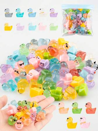 60 piezas de patitos miniatura que brillan en la oscuridad, animales miniatura de resina, adecuados para jardines de hadas, decoración de macetas, relleno de cajas sensoriales