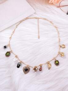 Vintage Multilayer Pendant Necklace Set, Includes Necklaces & Bracelets With Insect, Leaf, Heart, Geometric Charms For Women - Vintage Flower Pendant Multi-layer Necklace - View 14