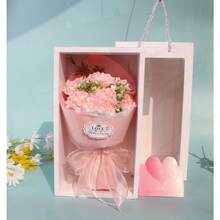 Ramo de Claveles con Lazo en Caja de Regalo Floral Romántico para Día de la Madre cumpleaños y Aniversarios Ideal Decoración del Hogar Bodas y Celebraciones. Rosa - Rosa - Ver 1