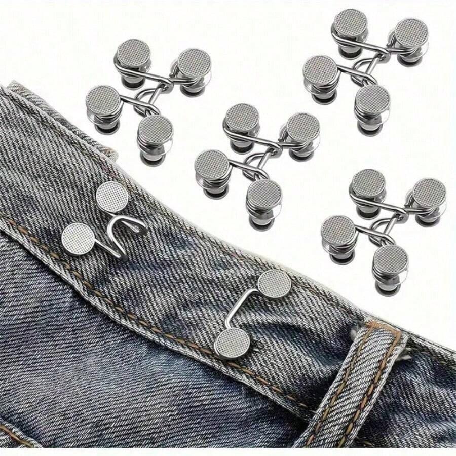 6-Piece Silver-Gray Invisible Adjustable Waist-Altering Brooch Set - Jeans Waist Tightening Pins & Anti-Peek Seamless Metal Belt Clips, Quick-Release Waist Tightener, For Trousers & Jeans - 6PCS - 查看 1