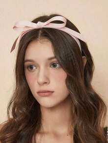 1pc Women Ribbon Bowknot Wide Headband, Retro Fashion Hair Accessory, Suitable For Any Occasion Hairband Hair Hoop, Black ,Hair Accessories - 粉色 - 查看 4