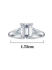 BLOVEMEE 1pc Elegant 925 Sterling Silver 2.7ct Emerald Cut Moissanite Ring, Suitable For Women's Daily Wear, Party, Vacation, Valentine's Day, Mother's Day, Wedding Anniversary, Women's Jewelry Gift