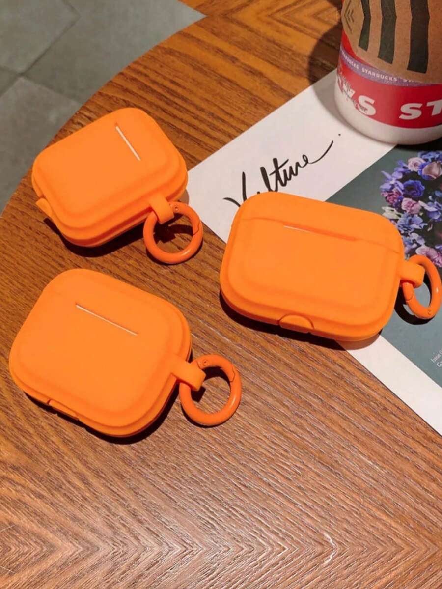 1pc Minimalist Orange Earphone Case Compatible With AirPods 4th Gen, Pro 2nd Gen, Apple Bluetooth Earphones, Silicone Earphone Box For AirPods Pro, 1/2, Personalized 3 Anti-Drop Protective Cover (Earphones Not Included) - Orange - View 1