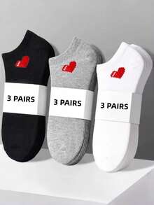1 Pair/5 Pairs/9 Pairs/10 Pairs/15 Pairs Women Basic Versatile Casual Low-Cut Breathable Socks, Cute Heart Pattern Minimalist Sporty Style, Unisex Couples Solid Black/White/Gray Short Socks, Holiday/Valentine's Day Gift - Multicolor - View 12