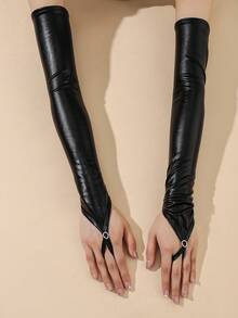1 Pair Sexy Patent Leather Long Gloves, Tight Fit Costume Gloves With Rhinestones For Pole Dance Performance