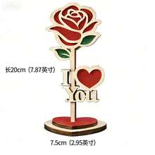 2D木质玫瑰花情人节礼物，玫瑰心形设计，“LOVE”字样立牌装饰，送给爱人、周年纪念日、母亲节的理想礼物，浪漫家居装饰，适用于客厅、卧室、书桌 - 彩色 - 查看 4