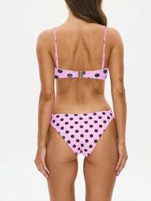 Women Polka Dot Bikini Sets Halter String Triangle High Cut Cheeky 2 Piece Bathing Suit - 粉色 - 查看 3