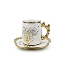 2pcs Ceramic Coffee Cup & Saucer Set, Electroplated Floral Pattern In Silver, Gold, White, 125ml Capacity, Suitable For Couples, Holidays, Home, Party, Coffee, Tea - Multicolor - View 9