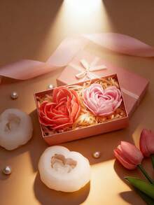 1/2个心形花朵蜡烛硅胶模具，3种尺寸，3D牡丹玫瑰情人节花朵模具，适用于树脂浇铸、家居装饰、DIY手工香薰石石膏、花朵肥皂蜡烛制作波浪螺旋模具，创意理想礼物，适合情人节、婚礼、生日和节日，可变形，易脱模，纹理清晰 - 白色 - 查看 1