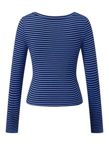 Women Spring Striped Y2k Long Sleeve T Shirts Crew Neck Vintage Aesthetic Tee Tops 2000S Button Down Slim Fitted Henley Shirts Coquette Going Out Fairy Grunge Clothes 1 Pcs 230g Rams 65%Cotton 30%Polyester 5%Elastane Top - 藍色 - 查看 2