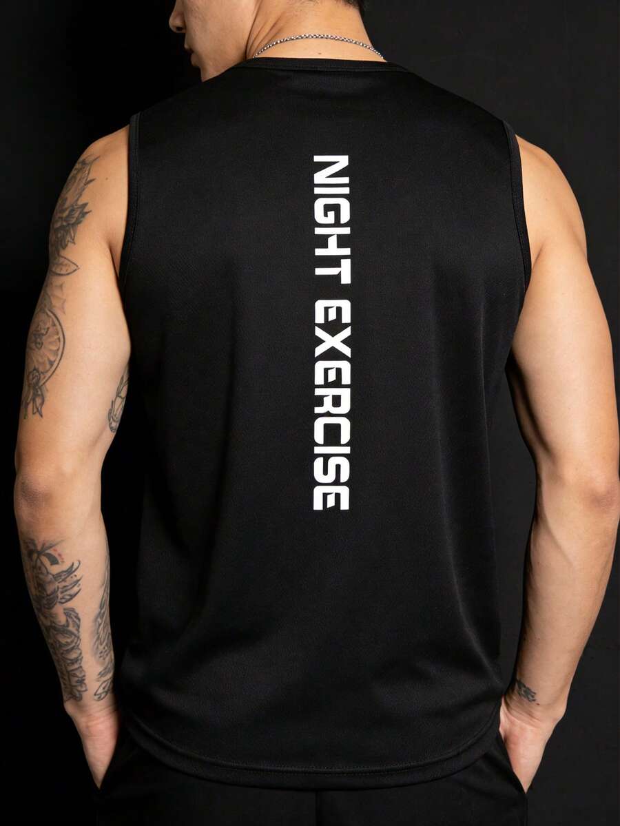 1pc Men's Letter Print Casual Sports Sleeveless Tank Top, Summer