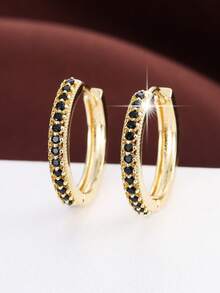 1对时尚单排立方氧化锆耳钉（女士款） - 彩色 - 查看 4