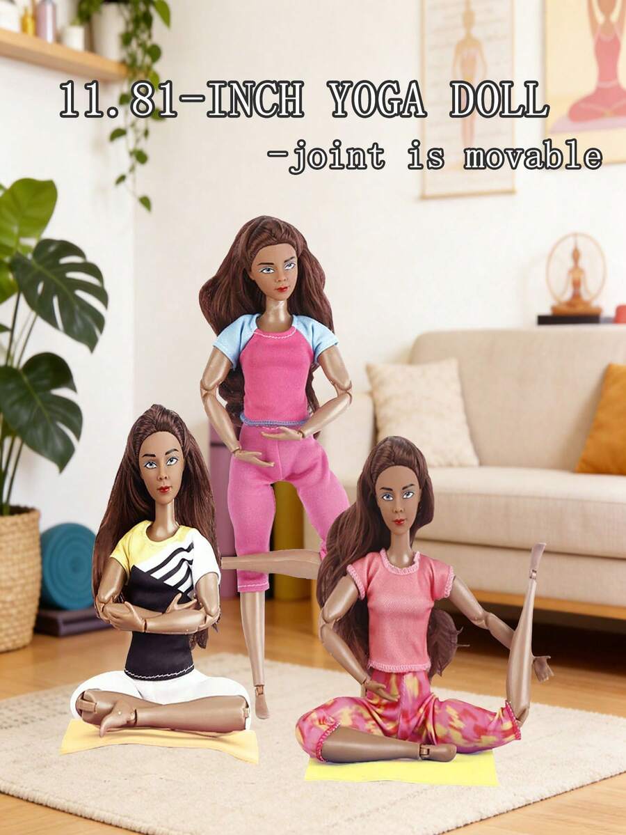 1pc 11.81" Fashion Doll Yoga Girl With Black Skin, 21 Joints Fitness Sports Girl Figurine, 360° Rotatable Limbs, Suitable For Desktop Decoration, Miniature Scene, Birthday/Holiday Gift, Roleplay Toy - Multicolor - View 1
