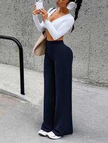 Pantalon de sport pour femmes Aoqta, couleur unie, ample, jambes larges et droites, convient pour la gym, l'exercice, la course, le fitness et le yoga