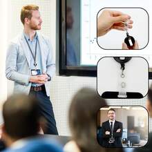 2Pcs Sujetador De Insignia para Tarjetas de ID Vertical y Horizontal para Mujer y Hombre,Protector de Gafete con Cordones para Gafete Retractil,Porta Gafete para Negocios Oficina (Negro) - blanco - Ver 5