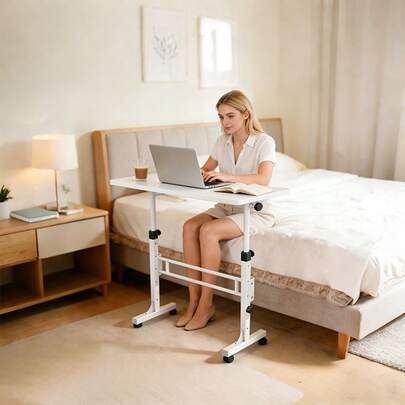 Lcchabls Escritorio de pie de altura ajustable, pequeño escritorio móvil de pie, escritorio portátil para portátil con ruedas para las estaciones de trabajo de ordenador, oficina en casa,15.75"x31.5", altura 27.5"-43.3", blanco